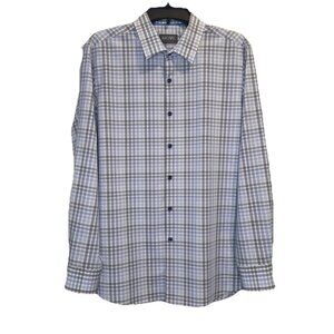 MOVE Performance Apparel Men's Blue Plaid Long Sleeve Button Down Shirt Sz L